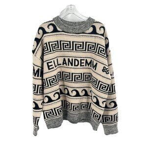 EllandEmm Jacquard Knit Sweater Pullover Preppy Knit Old Money Spellout Size XL